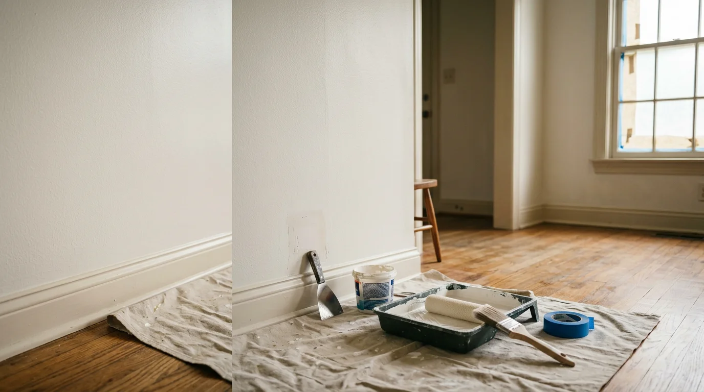Freshly painted interior walls and trim inside a Ruston, Louisiana home, showing clean edges and smooth coverage throughout the room.