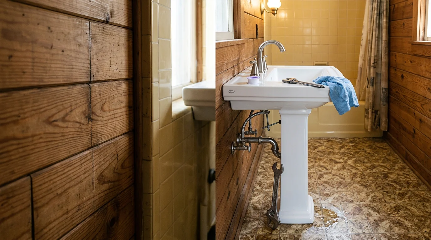A newly installed bathroom faucet and sink fixture in a Ruston, Louisiana home, with clean supply line connections visible beneath the vanity cabinet. The finished installation shows secure fittings and a properly seated fixture ready for daily use.